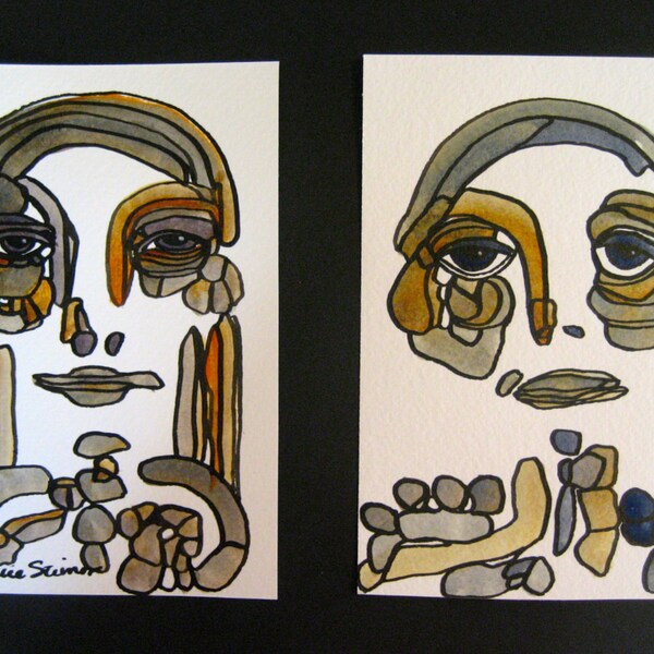 Outsider Art Abstract Painting Orignal Art faces Couple by Julie Steiner