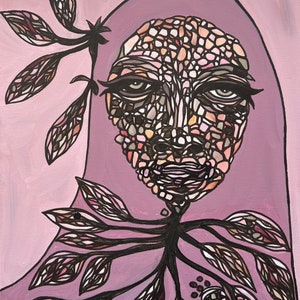 Purple Woman Art Painting, Abstract Portrait Painting, Original Canvas Art, Modern Art Painting of Woman,  Unique High-Quality 16x20
