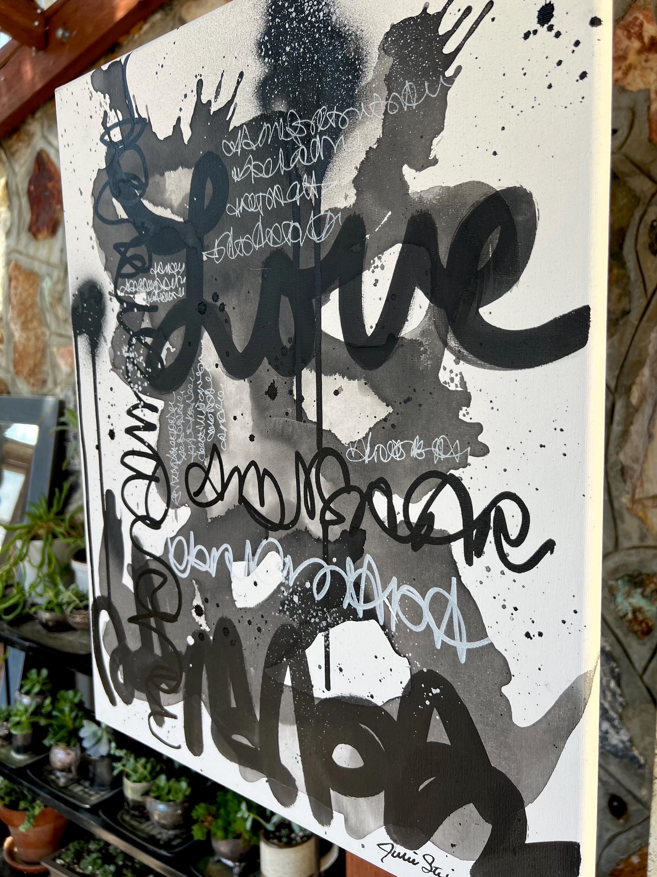 BLACK AND WHITE Word Art, Graffiti Painting, Word of the Year Love, Abstract Canvas Art, Black and White Painting, Interior Decor 16x20