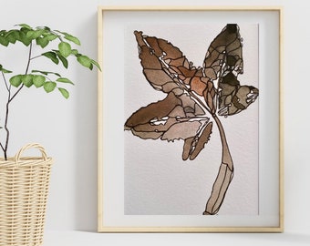 Original Leaf art, housewarming gift, gift for him, watercolor leaves, nature art, small abstract leaf painting, Nature gift, hiking gift