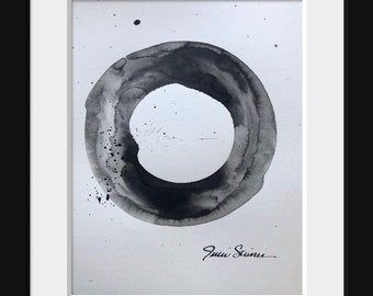 optimize circle abstract original black and white zen enso painting
