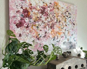 Large flowers painting, Acrylic botanical painting, Original art for new home, Abstract Floral Painting, Original Art Floral Painting 24x36