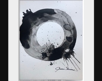 Modern enso circle black and white ink painting