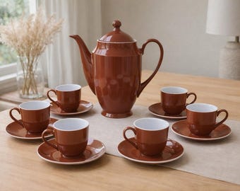 Servizio da tè vintage F&B China Cecoslovacchia color bordeaux con tazze e piattini