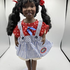 Vintage African American Porcelain Doll 18” Smiling Face Pigtails Cloth Body