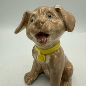 Ceramic Puppy Dog Figurine Vintage Glazed Brown Puppy Dog See Pictures