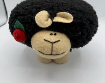Peluche vintage Ganz Wooliemania del 1988, pecora nera in piedi, raro e difficile da trovare.