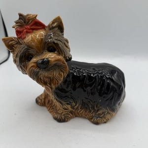 Goebel West Germany Yorkshire Terrier Yorkie Dog Figurine Red Bow #30035 Vintage