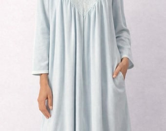 Bata de casa vintage azul con cremallera frontal para mujer, talla L, larga.