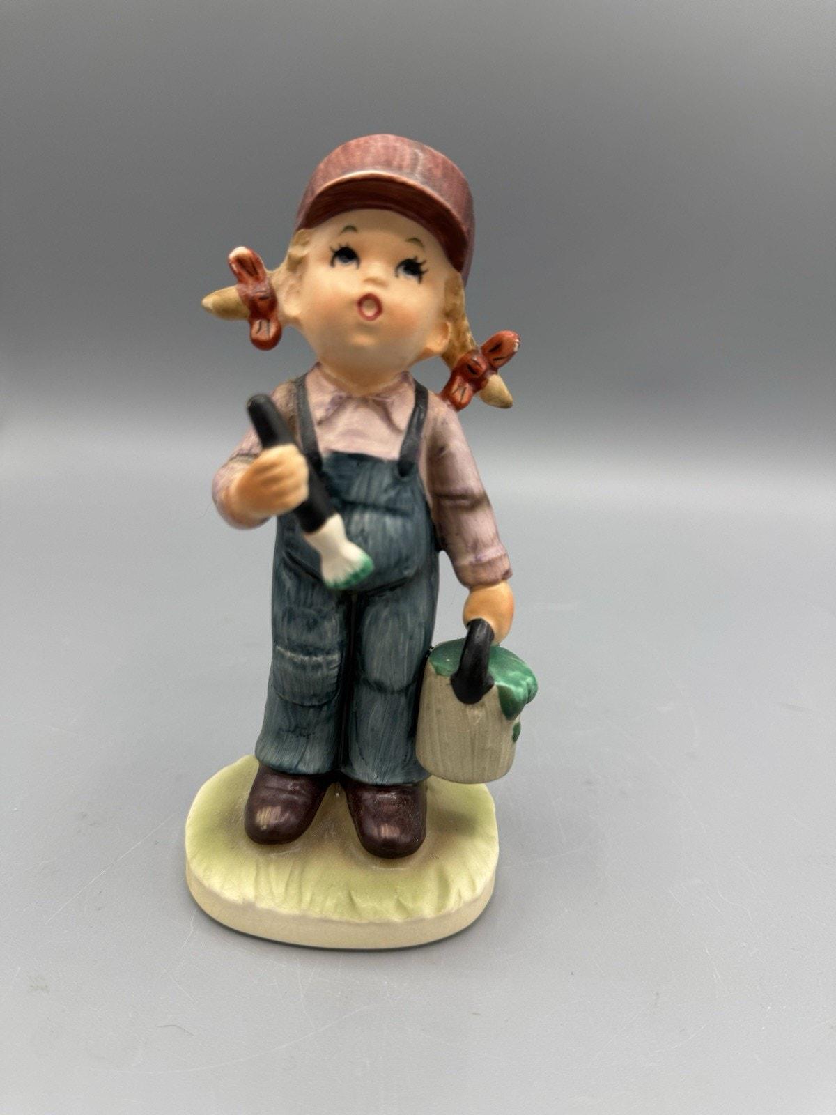 Vintage Bisque Girl Figurine With Paintbrush Homco Style Japan C