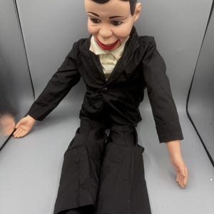 Vintage Goldberger Ventriloquist Dummy Doll 30” Pull String Mouth Black Suit