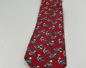 Ducks Unlimited Mens Tie Necktie Red Hunting Nature Silk Classic Length
