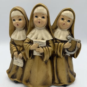 Vintage Singing Nun Trio Music Box Figurine Choir Sisters Tested Works