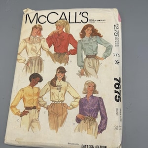Vintage McCall’s 7675 Misses Blusmönster Storlek 14 Rosettkrage Volang 1981