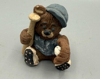 Statuetta vintage di orsacchiotto giocatore di baseball per cameretta bambino, 7,6 cm (3 pollici)