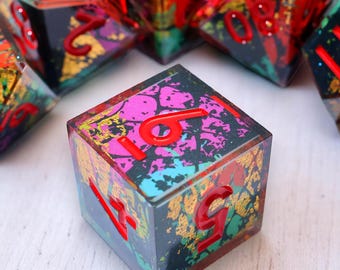 Graffiti Resin DND Dice Set: Sharp Edge Polyhedral Dice
