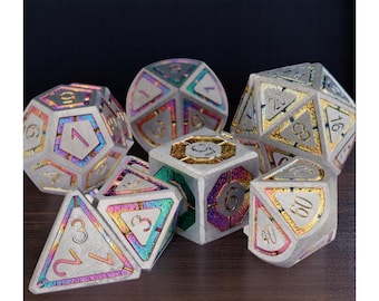 Dnd Metal Dice Set, Colorful Dice for Role Playing Games, Dungeon Master Gift