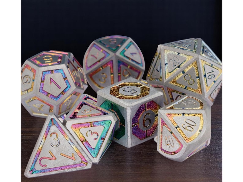 Dnd Metal Dice Set, Colorful Dice for Role Playing Games, Dungeon Master Gift