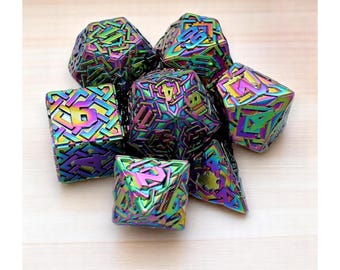 Rainbow Color Metal Dnd Dice, Dice for Roleplaying Games, Dungeon Master Gift