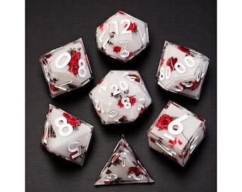 Set di dadi in resina rosa: dadi poliedrici floreali D&D