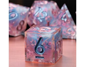 Cherry Blossom Floral Dice Set, Resin Polyhedral Dungeons and Dragons, Roleplaying Games Dice, Dnd Gift for Her