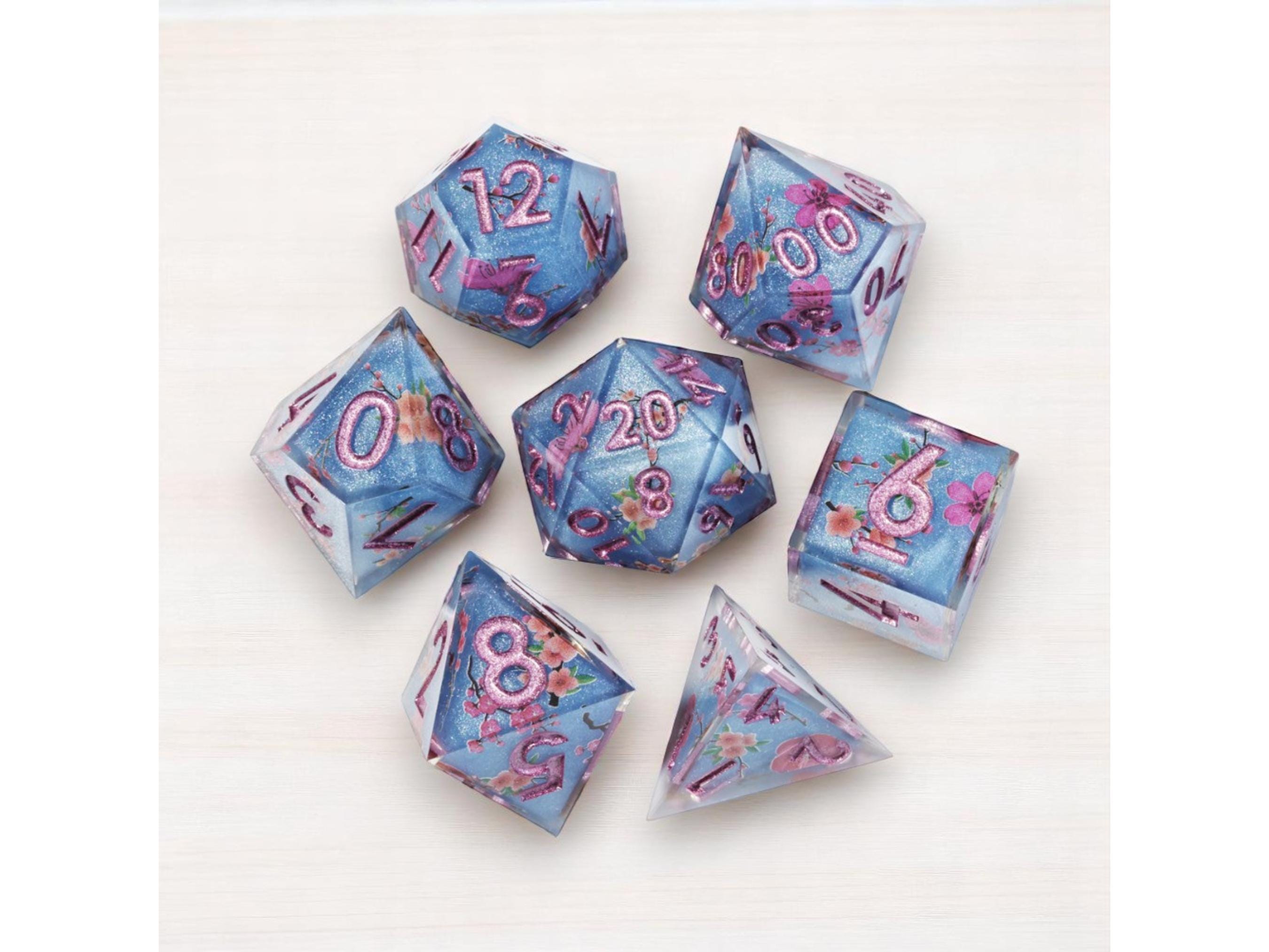 Flower Resin DND Dice Set: Sharp Edge Polyhedral RPG Dice