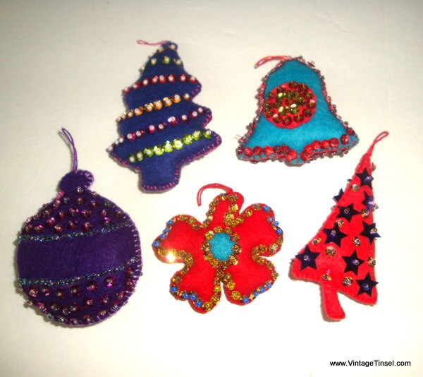 Vintage Felt Christmas Ornaments Sequins Beads Bell Etsy