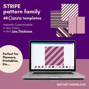 Canva Stripe Pattern Templates SVG | Stripe Family Bundle (Horizontal, Vertical and Diagonal Stripes) for POD & Branding