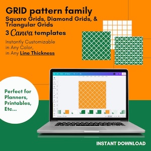 Canva Grid Pattern Templates SVG | Square, Diamond & Triangular Grid Family Bundle