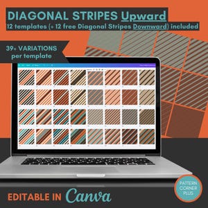 Canva Diagonal Stripe Pattern Templates SVG | Up and Down Diagonal Stripe Collection for POD & Branding