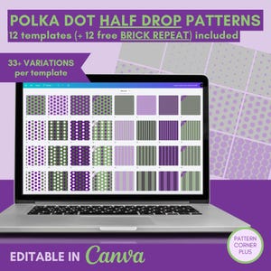 Canva Polka Dot Pattern Templates SVG | Half Drop Collection + Bonus Brick Repeat for POD, KDP, Branding & Digital Paper