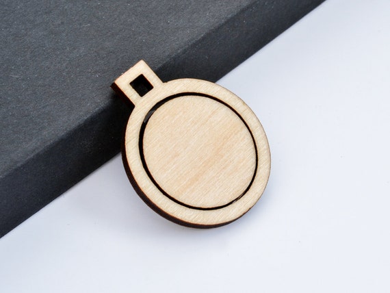 1″ Embroidery Hoop Small Circle Pendants Square Connectors Laser Cut Wood EHPCIR