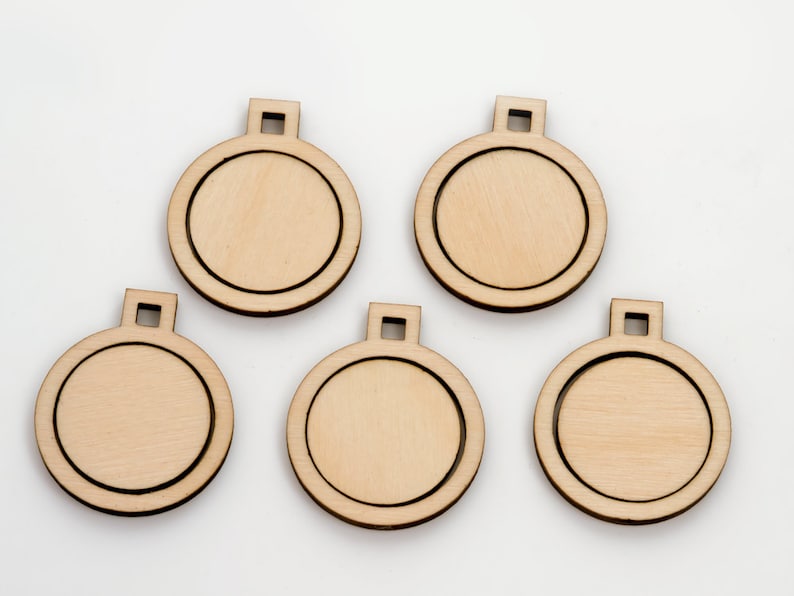 1″ Embroidery Hoop Small Circle Pendants Square Connectors Laser Cut Wood EHPCIR