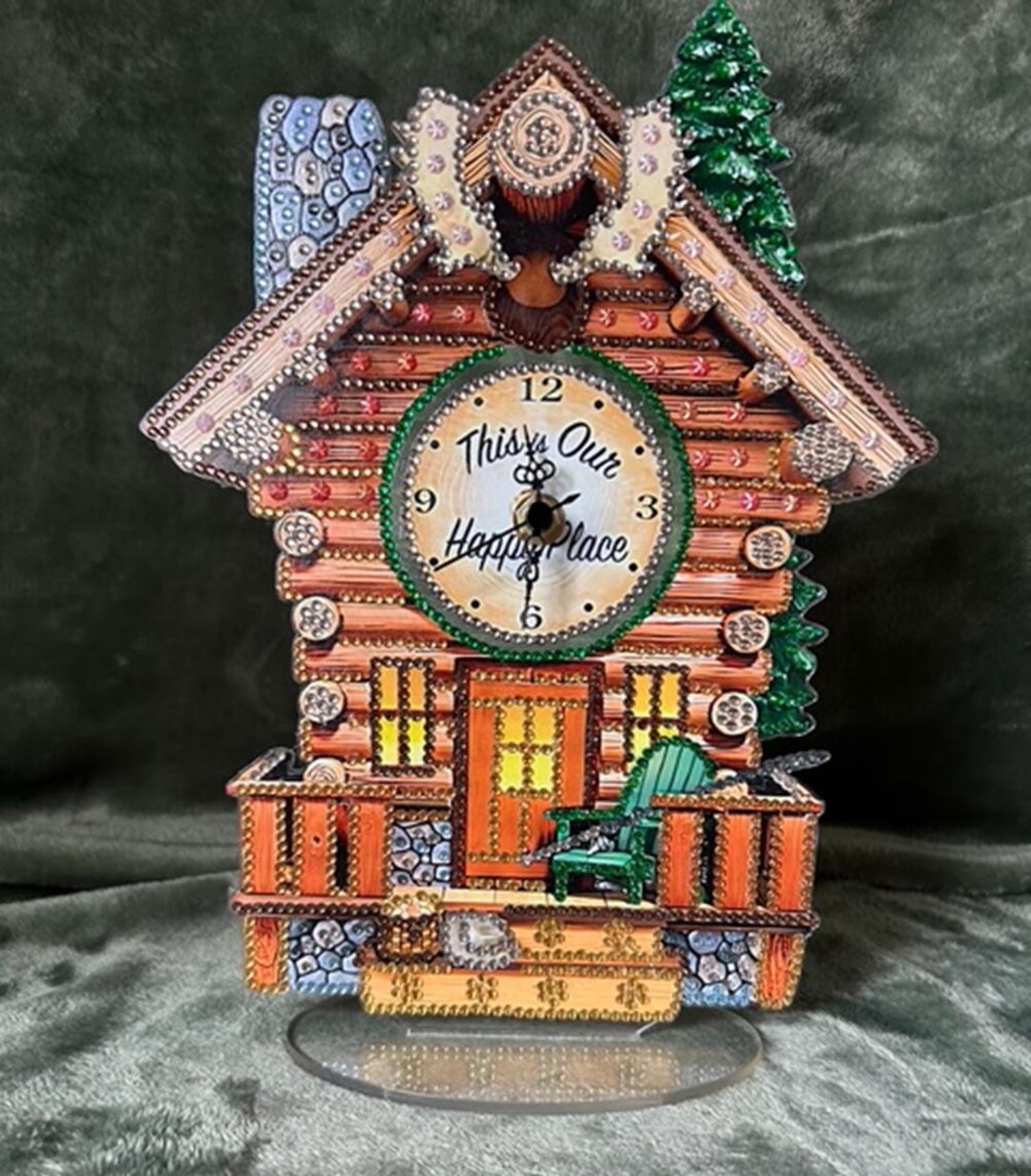 Tabletop Log Cabin Clock-completed Diamond Painting - Etsy