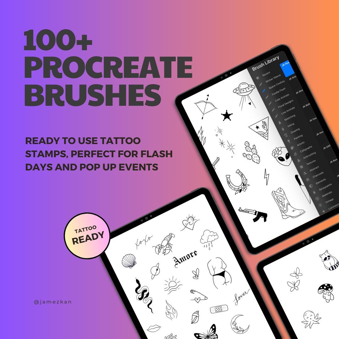100+ Procreate Brushes, Flash Tattoo Stamps, Digital Stickers, Ready to ...