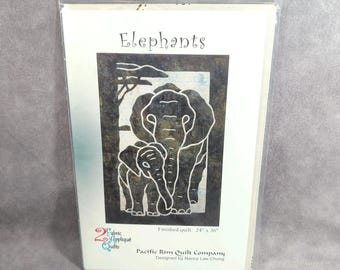 Pacific Rim Elephants Applique 24" x36"  Quilt Pattern 2 Color Quilt