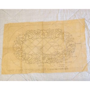 Hooked Rug Pattern Printed Burlap Floral Early American  Oval  26 X 40 "