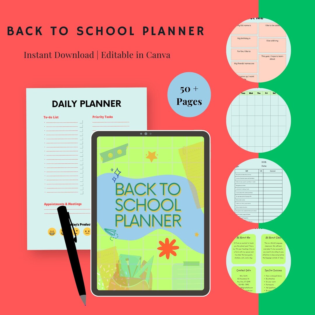 Back to School Planner | A4 A5 Printable and Editable Canva | Student ...