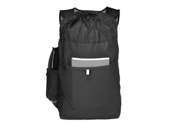 L.L. Bean Black Leather Drawstring Backpack LLBean Leather Drawstring Backpack Check Wool Vintage Used  main image 3