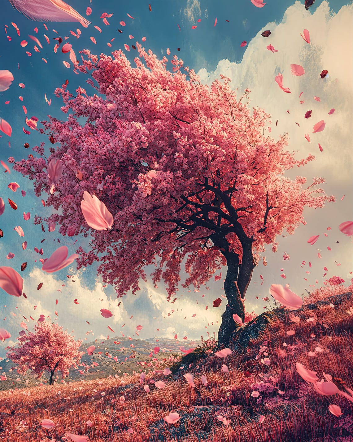 Cherry Blossom Serenity - Pink Blossoms Blowing in the Wind | Printable ...