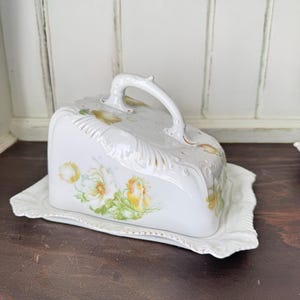 Antik ostskål, viktorianskt engelskt porslin, Transferware-blommor, stugköksdekor