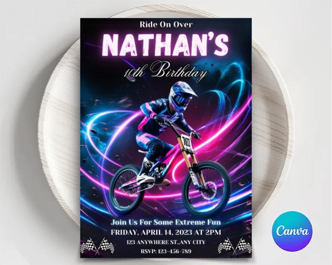 Bike Party Invitation Mountain Bike Party Invite Dirt Bike Party Ride ...
