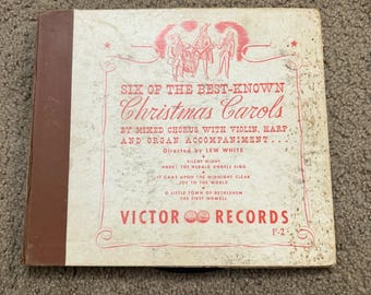 Canciones navideñas clásicas, juego de discos de 78 rpm, Victor Columbia, Sammy Kaye, Fred Feibel.