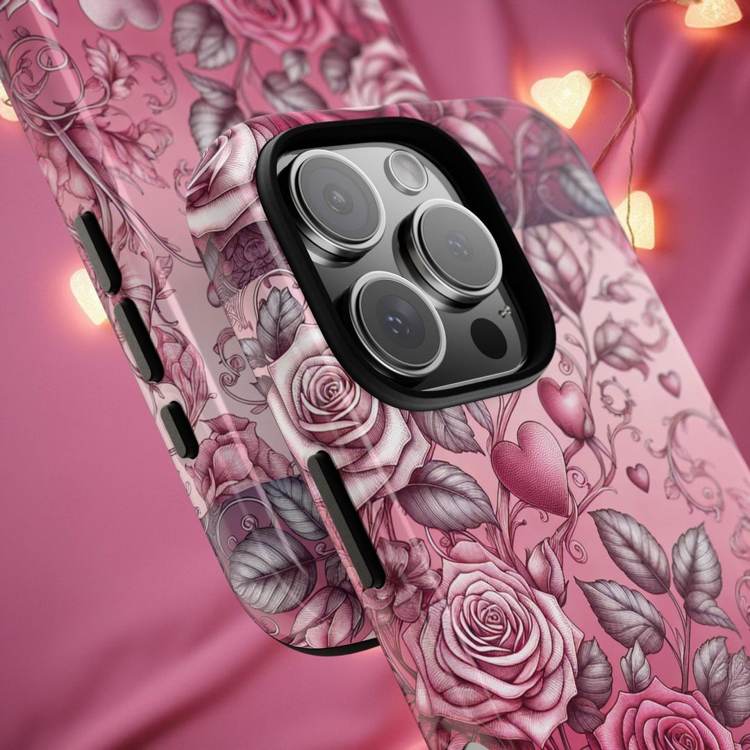 Phone Cases, Pink Rose Vine Hearts Design, Floral Tough Cover ...