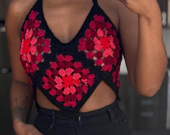 Top halter de crochet con cuadrados de abuela (varios colores disponibles)