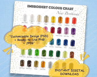 New Brothread Thread Color Chart, 40 Brother Color Embroidery Thread Chart Template: Photoshop Editable (PSD File)