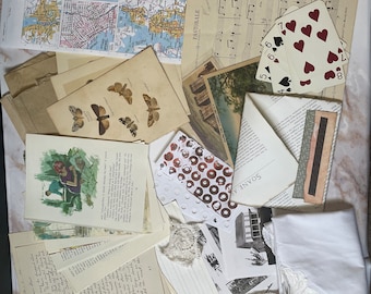 Ephemera-bundel: kortstondige dagboekstukken, scrappapier, junk-dagboekkit, stukjes papier, knutselspullen