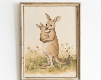 Kangaroo Carrying a Baby Kangaroo Print, Nursery Decor, Animal Nursery Art, Neutral Nursery, Playroom Decor, Kids Room Art, Baby Room Decor