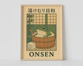 Japanese Frog in a Bathtub Print, Onsen Japanese Bathroom Wall Art