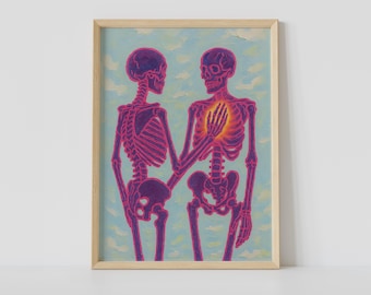 Neon Skeleton Couple Art Print – Love and Anatomy Wall Decor